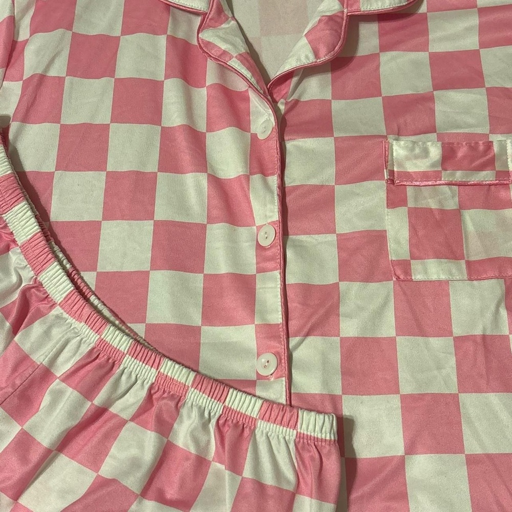 Pink and White Checkered Women's Pajamas - Picture 2 of 5